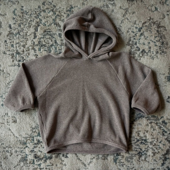 Waffle Hoodie Top- Brown