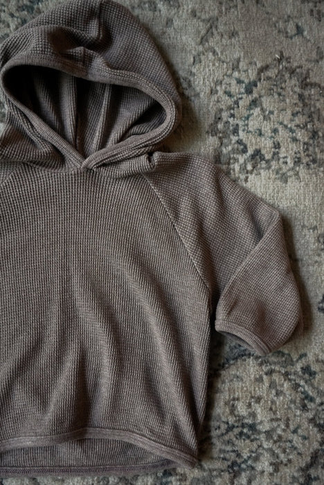 Waffle Hoodie Top- Brown