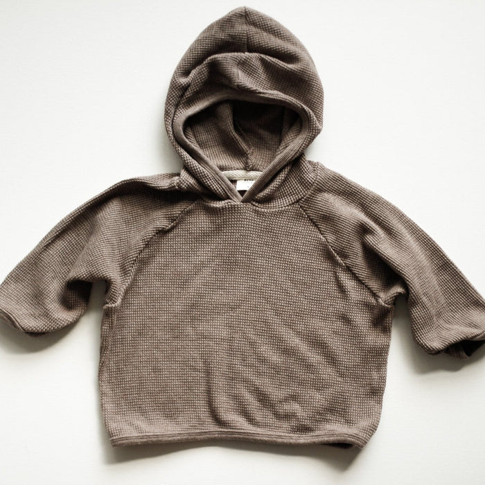 Waffle Hoodie Top- Brown