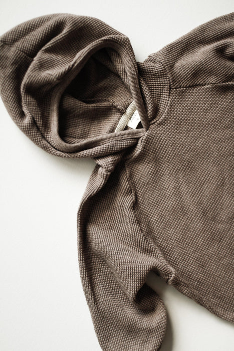 Waffle Hoodie Top- Brown