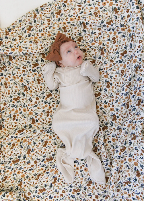 Organic Ribbed Knot Gown- Vanilla