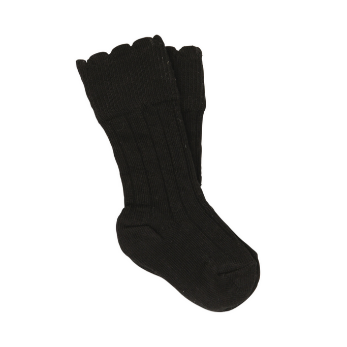 Scalloped Knee High Socks - Black