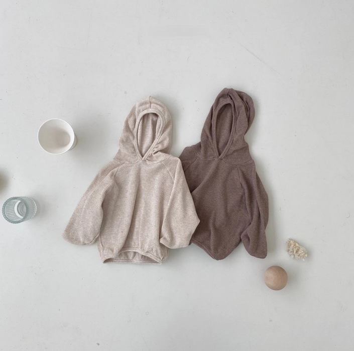 Waffle Hoodie Top- Brown