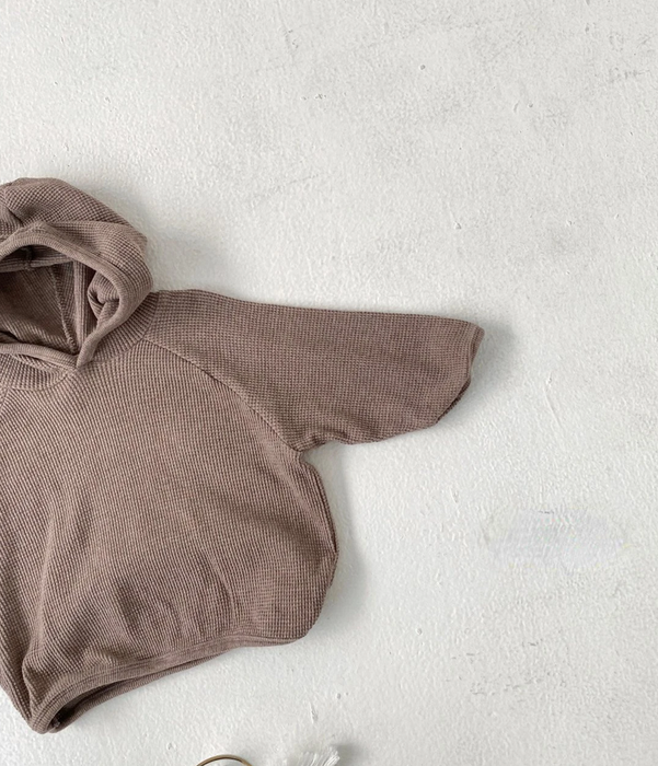 Waffle Hoodie Top- Brown