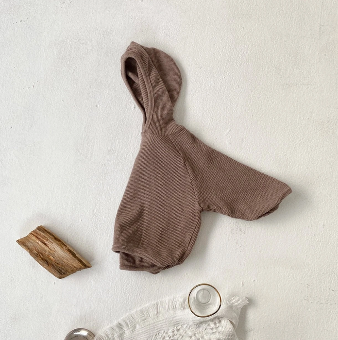 Waffle Hoodie Top- Brown