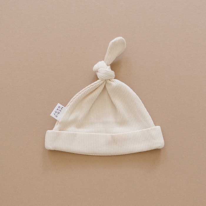 Organic Ribbed Newborn Knot Hat- Vanilla