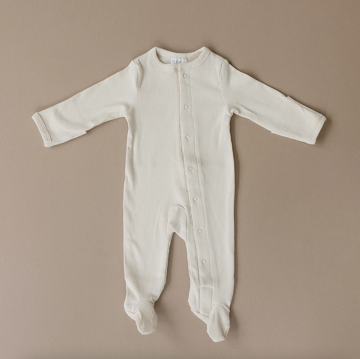 Organic Ribbed Snap One Piece- Vanilla