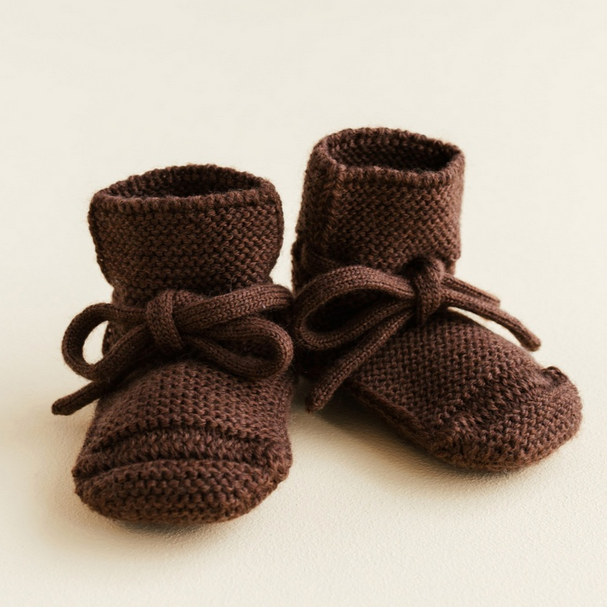 Merino Wool Knit Booties - Dark Brown