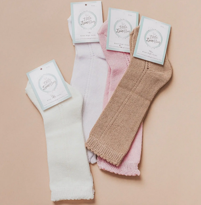 Eyelet Knee High Socks - Cream
