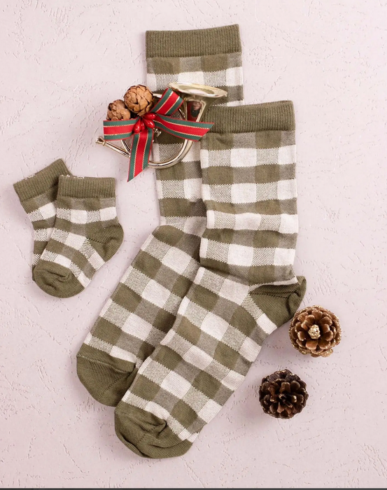 Buffalo Check Socks ADULT: Olive