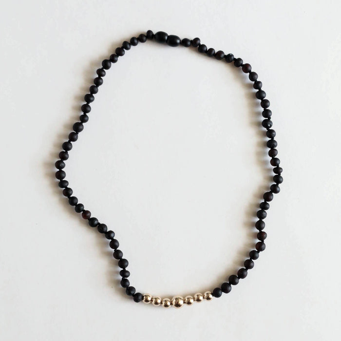 Raw Black Amber + 14k Gold || Adult Necklace ||