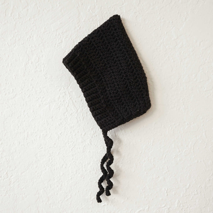 Black Merino Wool Blend Pixie Bonnet