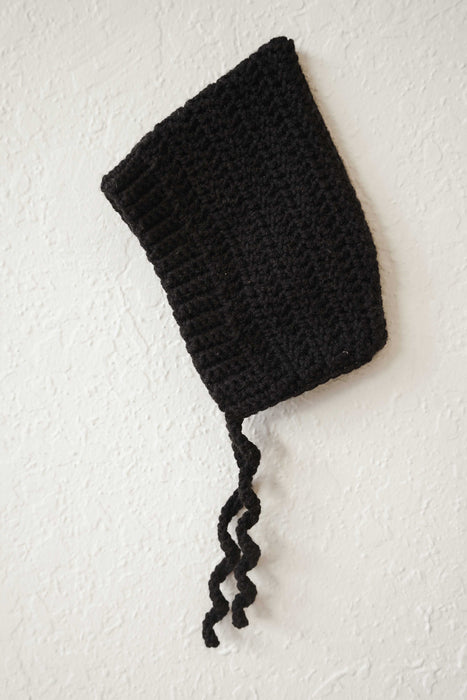 Black Merino Wool Blend Pixie Bonnet