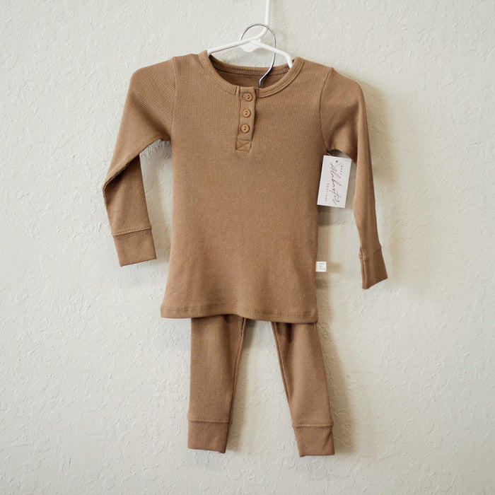 Cotton Ribbed Pajama Set- Camel