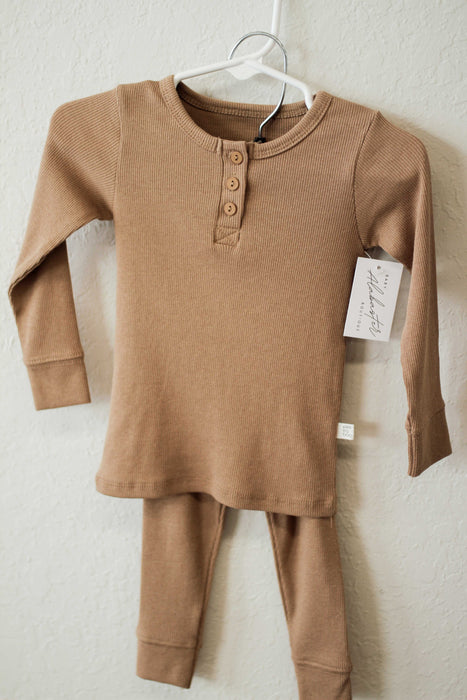 Cotton Ribbed Pajama Set- Camel