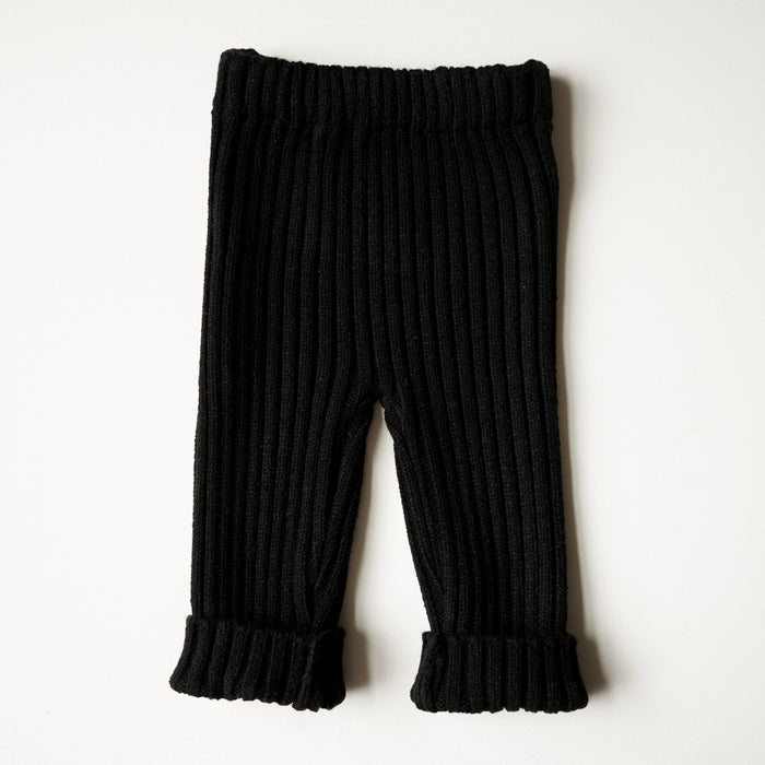 Thick Ribbed Knit Pants - Black