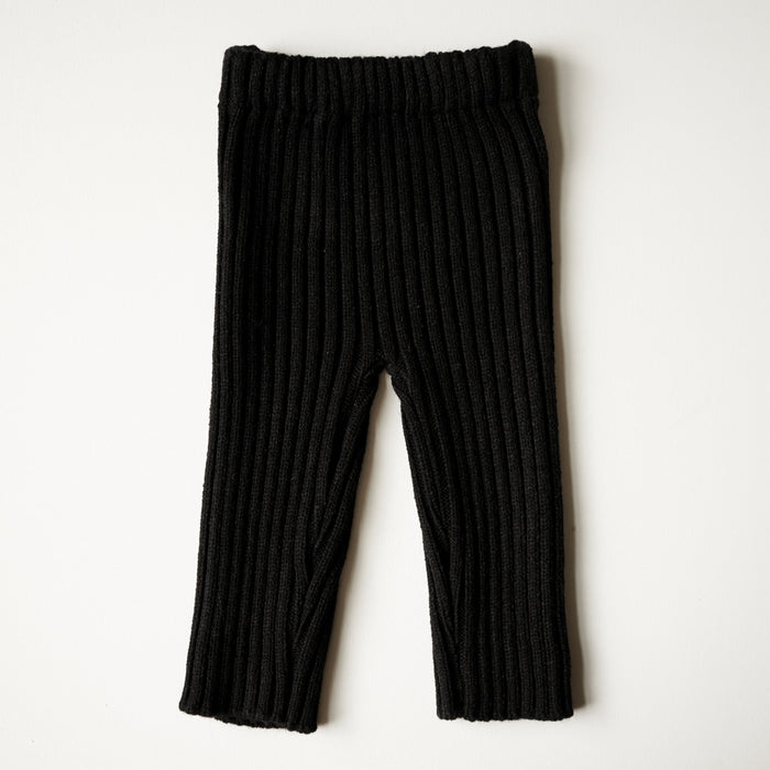 Thick Ribbed Knit Pants - Black