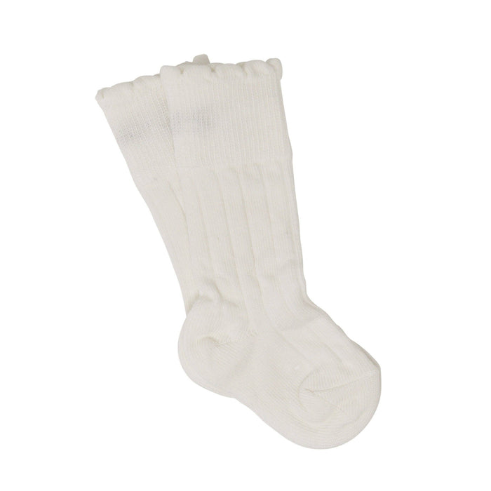 Scalloped Knee High Socks- Snow White