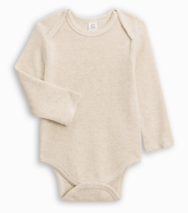 Maren Waffle Knit Long Sleeve Bodysuit - Heather Oat