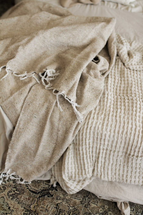 Solid Woven Mexican Blanket Tan