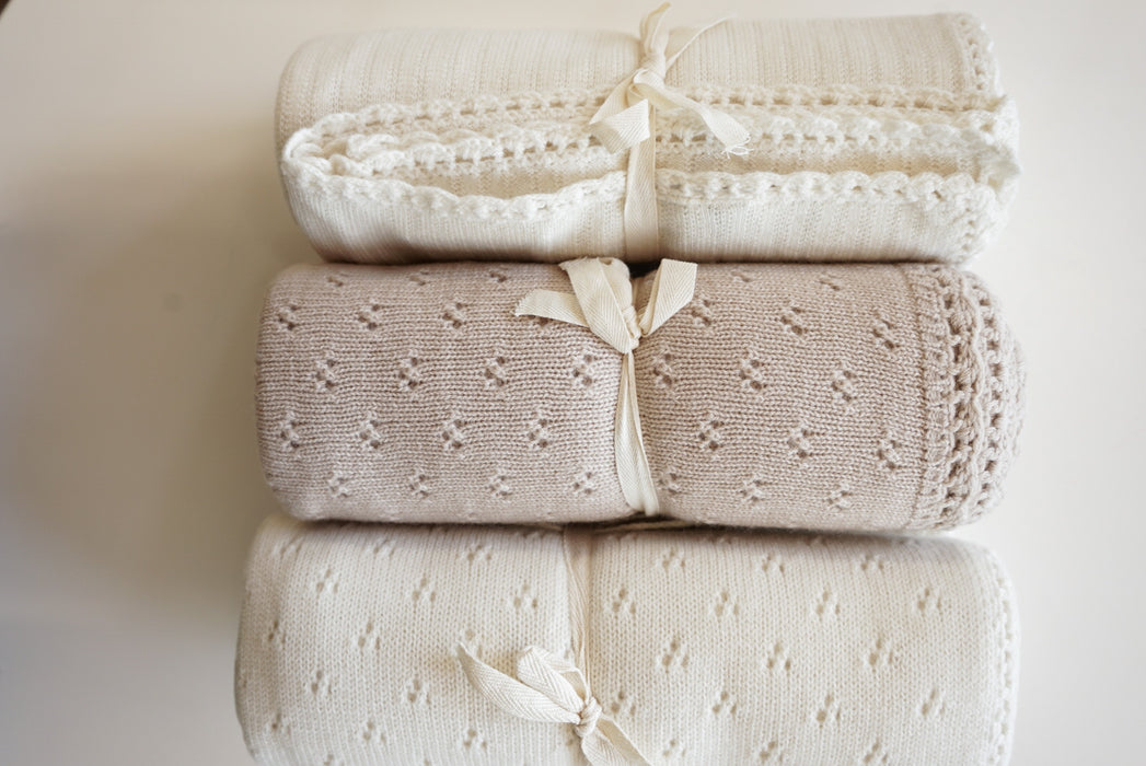Heirloom Merino Wool Pointelle Blanket - Cream