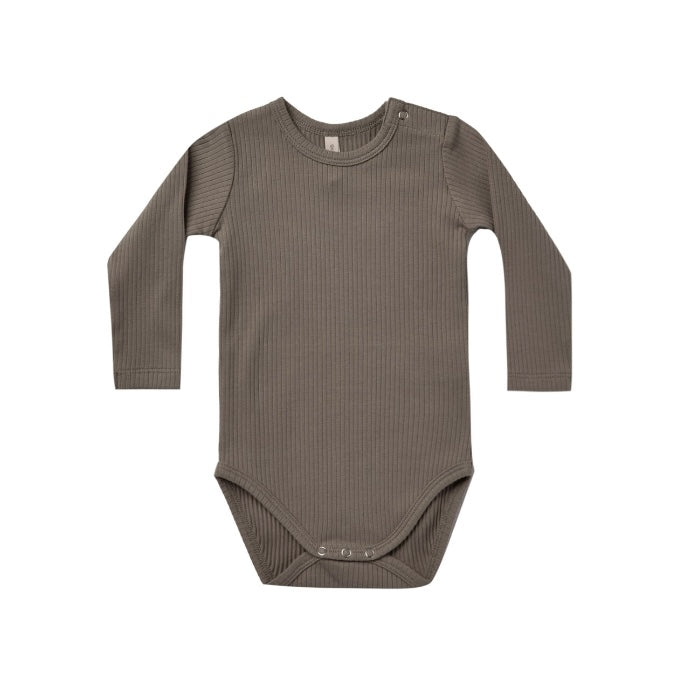 Ribbed Long Sleeve Bodysuit- Charcoal