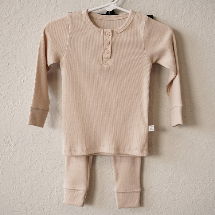 Cotton Ribbed Pajama Set- Cream