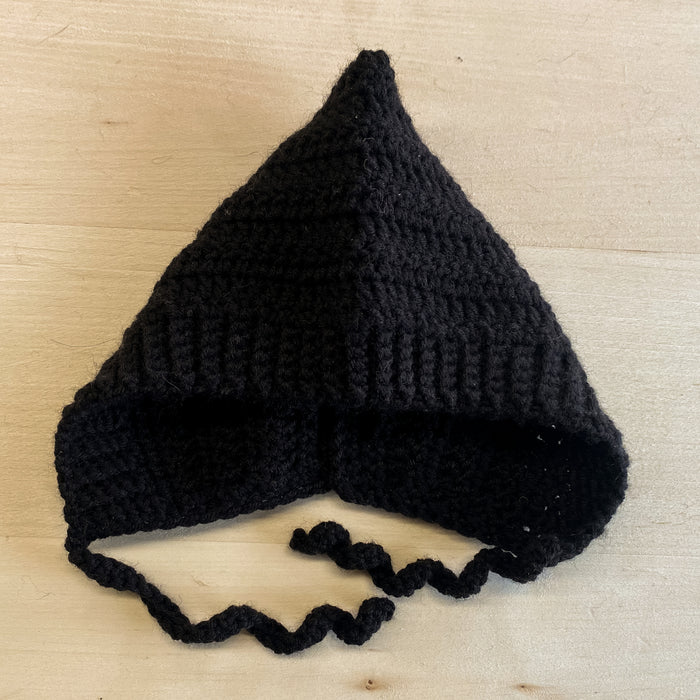 Black Merino Wool Blend Pixie Bonnet