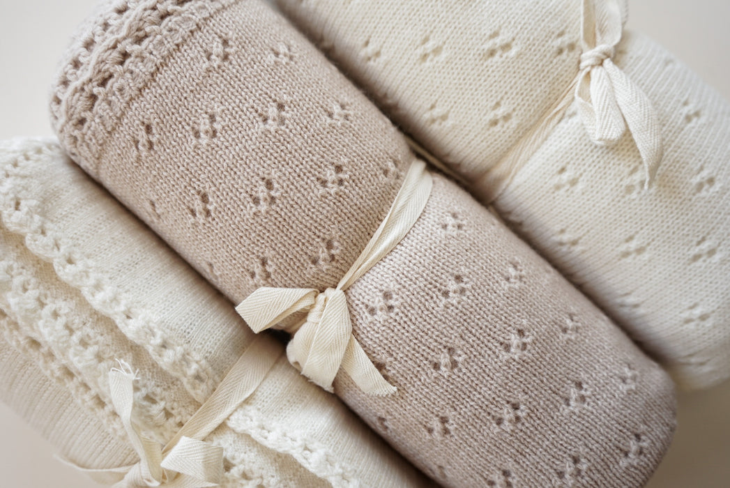 Heirloom Merino Wool Pointelle Blanket - Cream