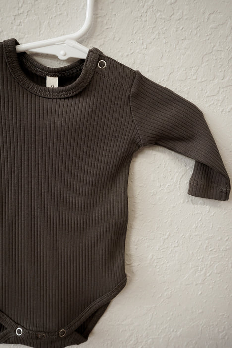 Ribbed Long Sleeve Bodysuit- Charcoal