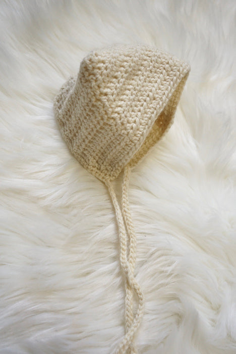 Cream Wool Blend Cat Ears Bonnet