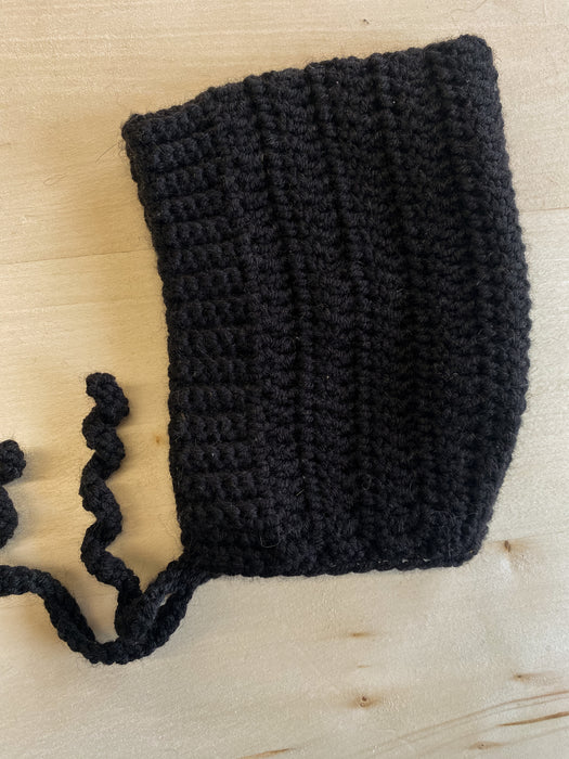 Black Merino Wool Blend Pixie Bonnet
