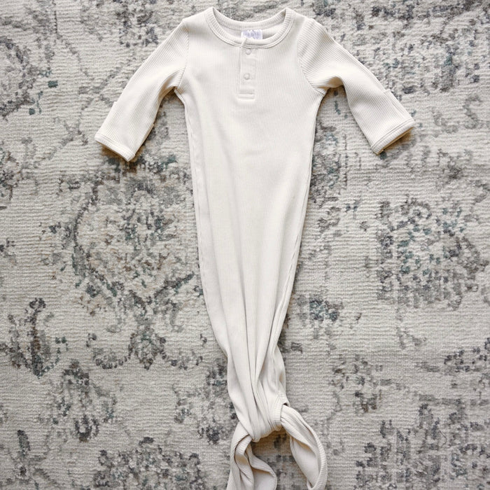 Organic Ribbed Knot Gown- Vanilla