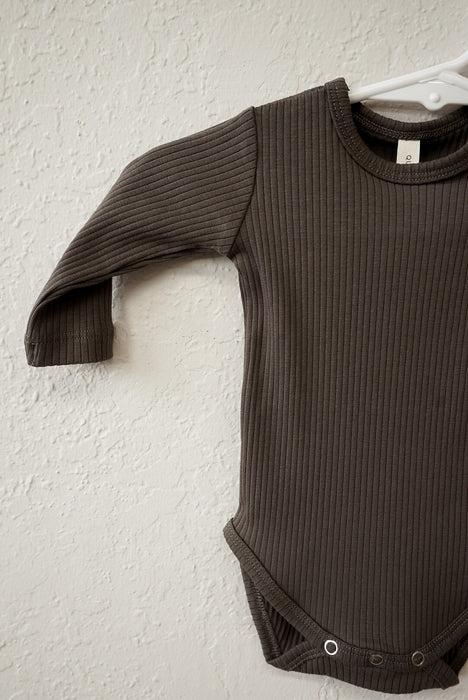 Ribbed Long Sleeve Bodysuit- Charcoal