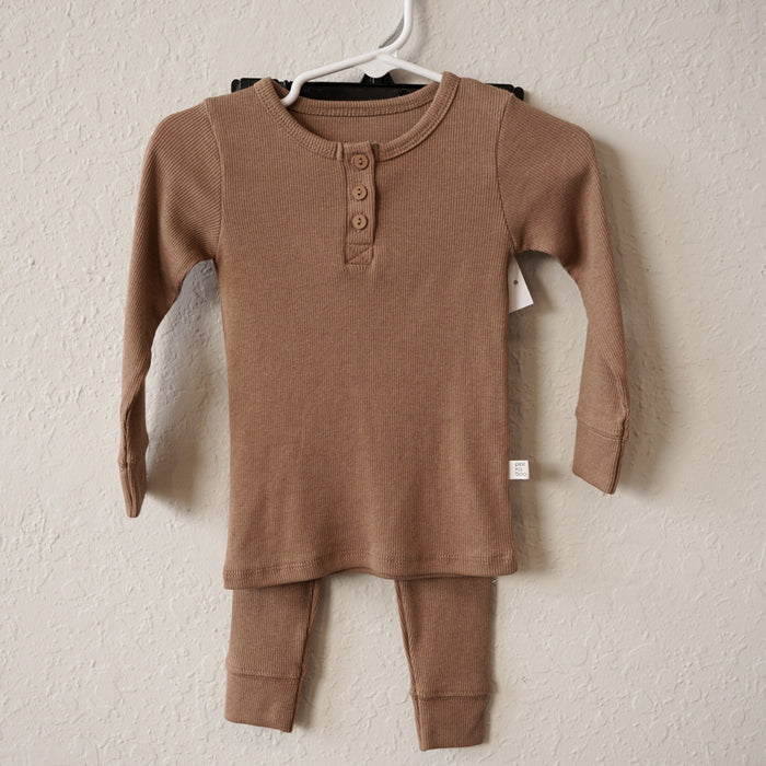 Cotton Ribbed Pajama Set- Camel