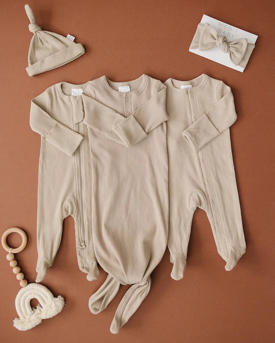 Organic Ribbed Footed Zipper One Piece- Oatmeal