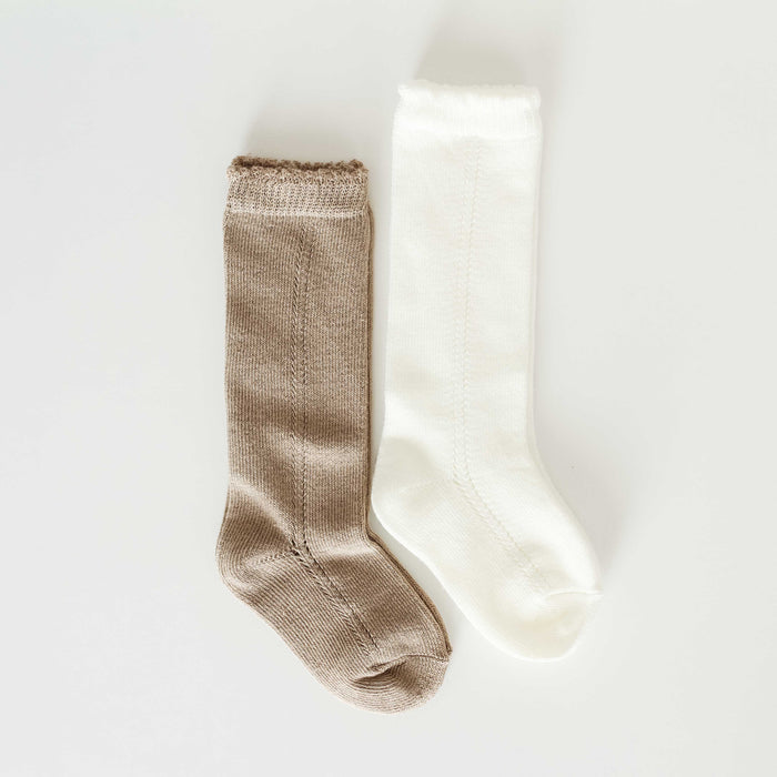 Eyelet Knee High Socks - Cream
