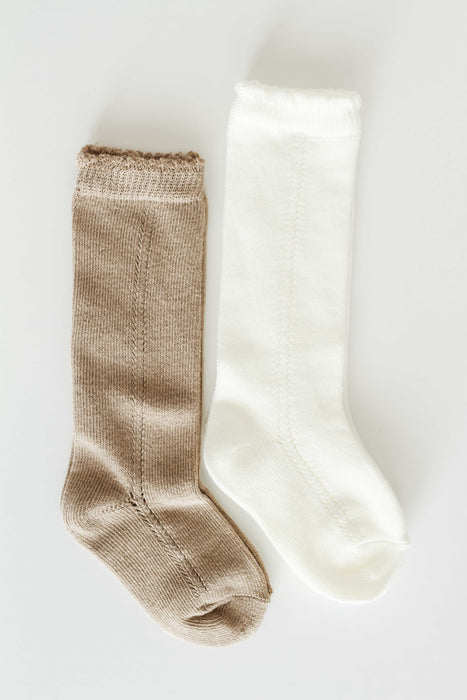 Eyelet Knee High Socks - Cream