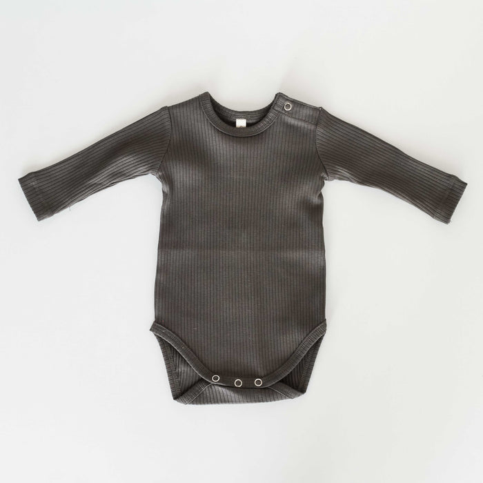 Ribbed Long Sleeve Bodysuit- Charcoal