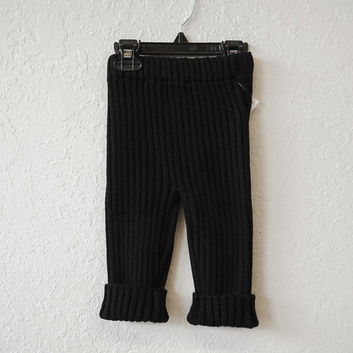 Thick Ribbed Knit Pants - Black