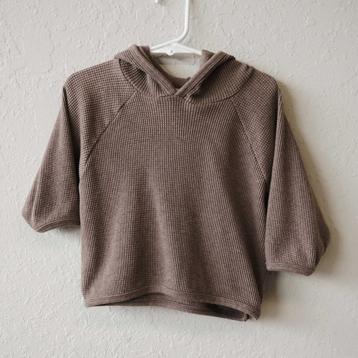 Waffle Hoodie Top- Brown