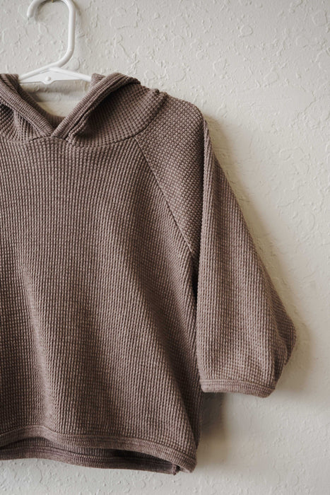 Waffle Hoodie Top- Brown