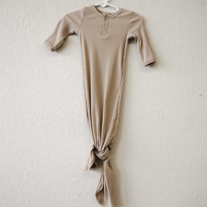 Organic Ribbed Knot Gown- Oatmeal
